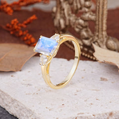 Vintage - Style 4 Prong Emerald Cut Moonstone Ring