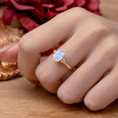 Vintage - Style 4 Prong Emerald Cut Moonstone Ring