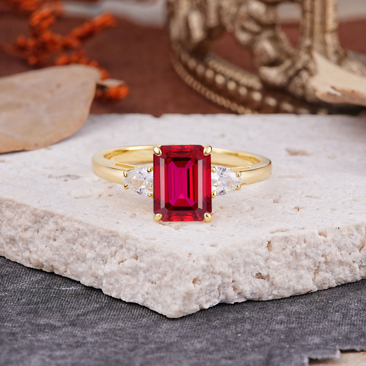 Vintage - Style 4 Prong Emerald Cut Ruby Engagement Ring