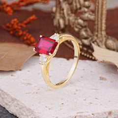Vintage - Style 4 Prong Emerald Cut Ruby Ring
