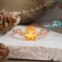 Romantic 4-Prong Pear-Cut Citrine Engagement Ring