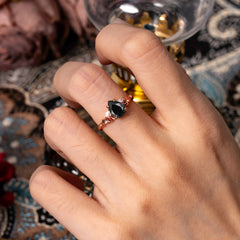 Romantic 4-Prong Pear-Cut Black Onyx Engagement Ring