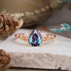 Romantic 4-Prong Pear-Cut Alexandrite Engagement Ring