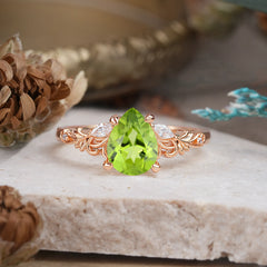 Romantic 4-Prong Pear-Cut Peridot Engagement Ring