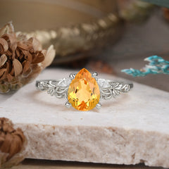 Romantic 4-Prong Pear-Cut Citrine Engagement Ring