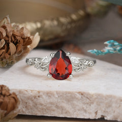 Romantic 4-Prong Pear-Cut Garnet Engagement Ring
