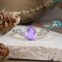 Romantic 4-Prong Pear-Cut Amethyst Engagement Ring