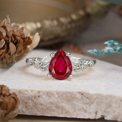 Romantic 4-Prong Pear-Cut Ruby Engagement Ring