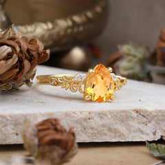 Romantic 4-Prong Pear-Cut Citrine Engagement Ring