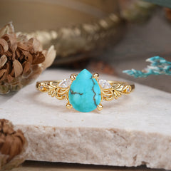 Romantic 4-Prong Pear-Cut Turquoise Engagement Ring