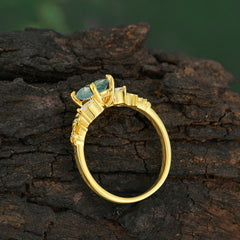 Romantic 4-prong pear-cut Natural Moss Agate engagement ring