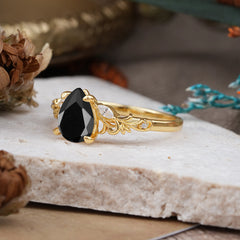 Romantic 4-Prong Pear-Cut Black Onyx Engagement Ring