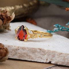 Romantic 4-Prong Pear-Cut Garnet Engagement Ring