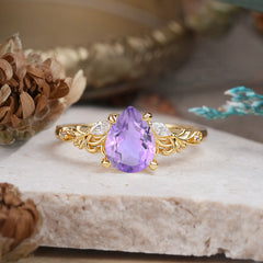 Romantic 4-Prong Pear-Cut Amethyst Engagement Ring