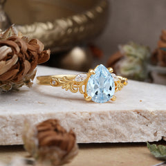 Romantic 4-Prong Pear-Cut Aquamarine Engagement Ring