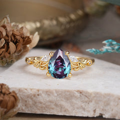 Romantic 4-Prong Pear-Cut Alexandrite Engagement Ring