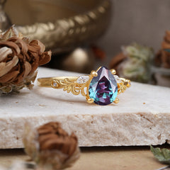 Romantic 4-Prong Pear-Cut Alexandrite Engagement Ring