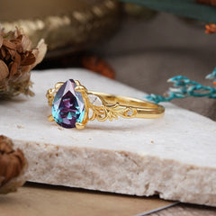 Romantic 4-Prong Pear-Cut Alexandrite Engagement Ring