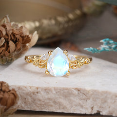 Romantic 4-Prong Pear-Cut Moonstone Engagement Ring