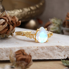 Romantic 4-Prong Pear-Cut Moonstone Engagement Ring