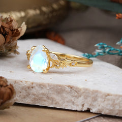 Romantic 4-Prong Pear-Cut Moonstone Engagement Ring