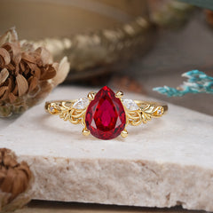 Romantic 4-Prong Pear-Cut Ruby Engagement Ring