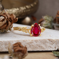 Romantic 4-Prong Pear-Cut Ruby Engagement Ring