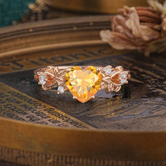 Woodland 4 Prong Heart Citrine Wedding Ring