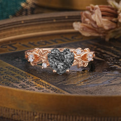 Woodland 4 Prong Heart Black Rutilated Quartz Wedding Ring