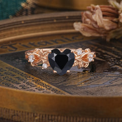Woodland 4 Prong Heart Black Onyx Wedding Ring