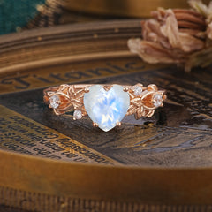 Woodland 4 Prong Heart Moonstone Wedding Ring