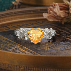 Woodland 4 Prong Heart Citrine Wedding Ring