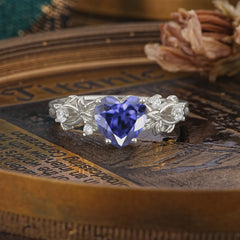 Woodland 4 Prong Heart Tanzanite Wedding Ring