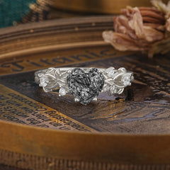 Woodland 4 Prong Heart Black Rutilated Quartz Wedding Ring