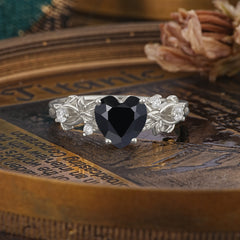 Woodland 4 Prong Heart Black Onyx Wedding Ring