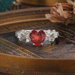Woodland 4 Prong Heart Garnet Wedding Ring