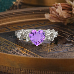 Woodland 4 Prong Heart Amethyst Wedding Ring