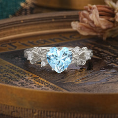 Woodland 4 Prong Heart Aquamarine Wedding Ring