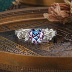 Woodland 4 Prong Heart Alexandrite Wedding Ring