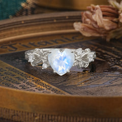 Woodland 4 Prong Heart Moonstone Wedding Ring