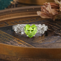 Woodland 4 Prong Heart Peridot Wedding Ring