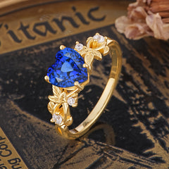 Woodland 4 Prong Heart Sapphire Wedding Ring