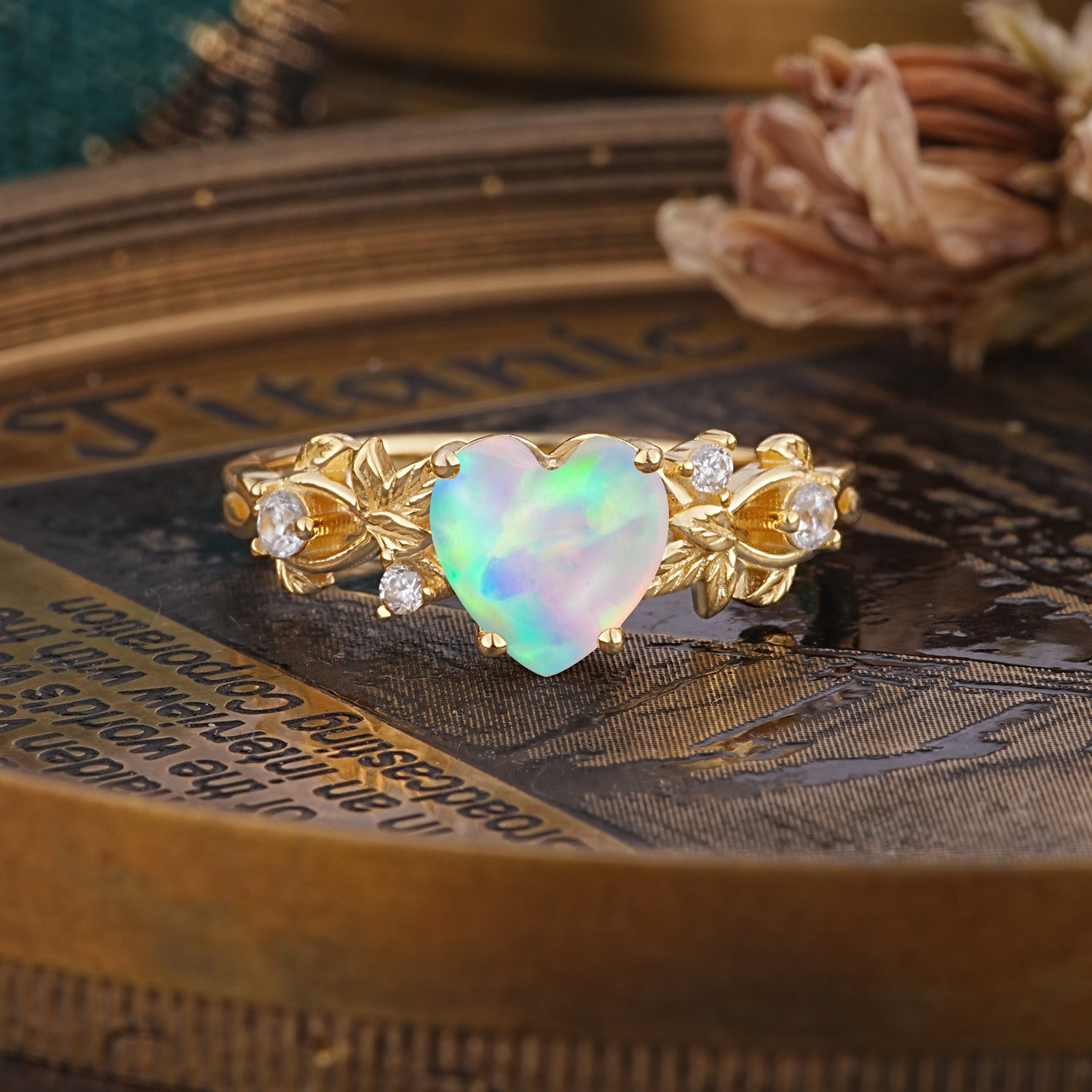 Woodland 4 Prong Heart Opal Engagement Ring