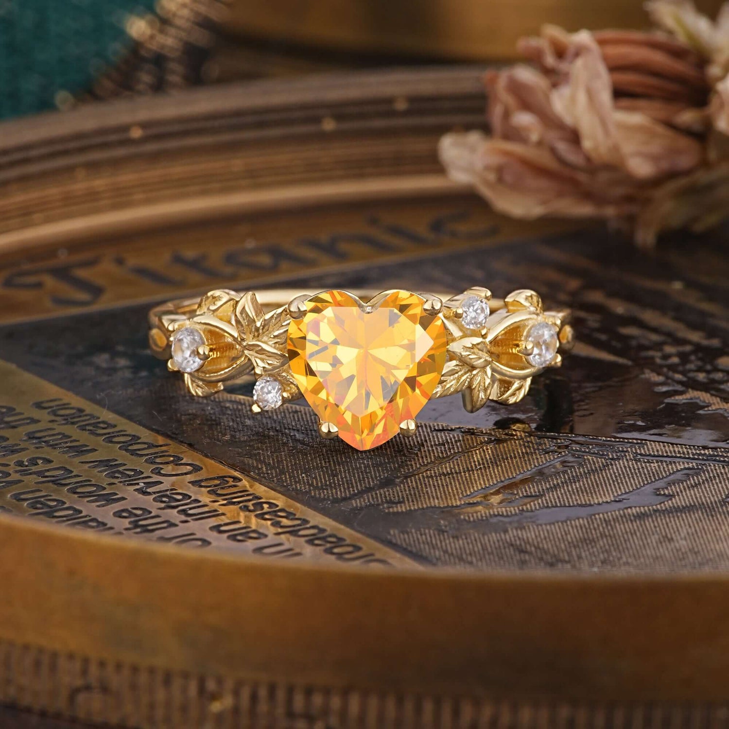 Woodland 4 Prong Heart Citrine Wedding Ring