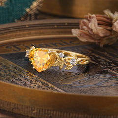 Woodland 4 Prong Heart Citrine Wedding Ring