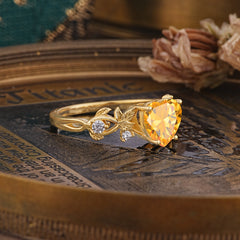 Woodland 4 Prong Heart Citrine Wedding Ring