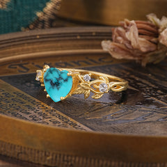 Woodland 4 Prong Heart Turquoise Wedding Ring