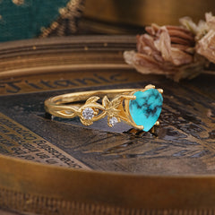 Woodland 4 Prong Heart Turquoise Wedding Ring
