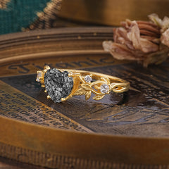 Woodland 4 Prong Heart Black Rutilated Quartz Wedding Ring