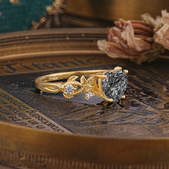 Woodland 4 Prong Heart Black Rutilated Quartz Wedding Ring